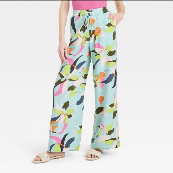 Women's High-Rise Wide Leg Linen Pull-On Pants - Picture 2 of 5